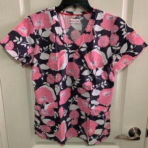 White Cross Floral Scrub Top